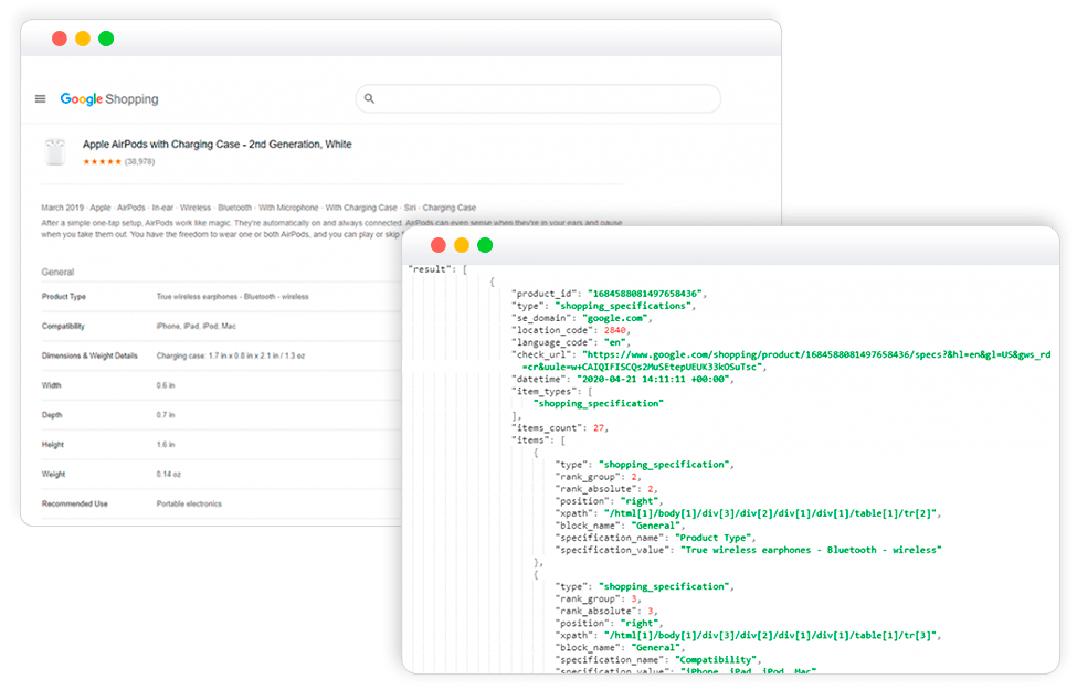 Google Shopping Product Specs API